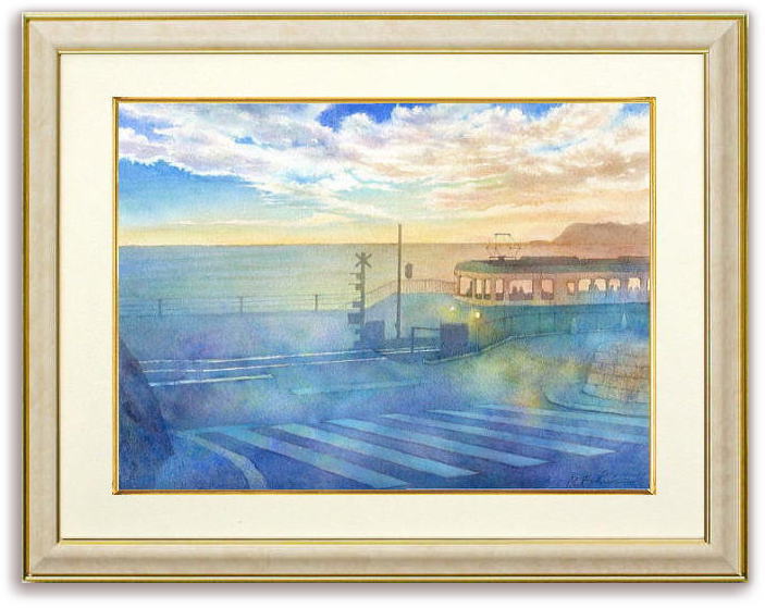 久里浜港(水彩画額装済) 福井良佑のオーダーメイド水彩画 / 安心・確実・丁寧を心がけて